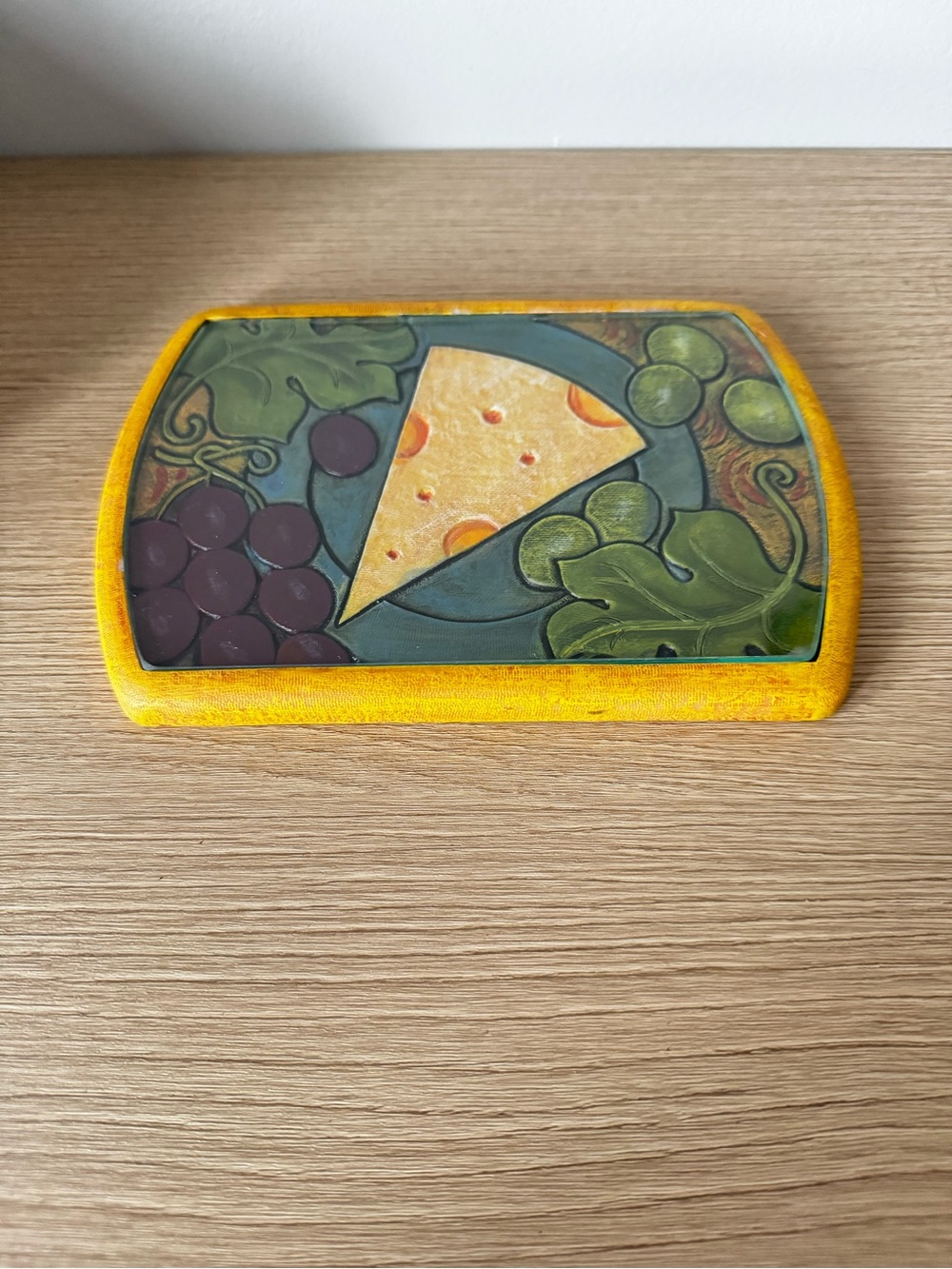 Hand-Painted Cheese & Grape and Cheese Decorative Tray - Yellow Border